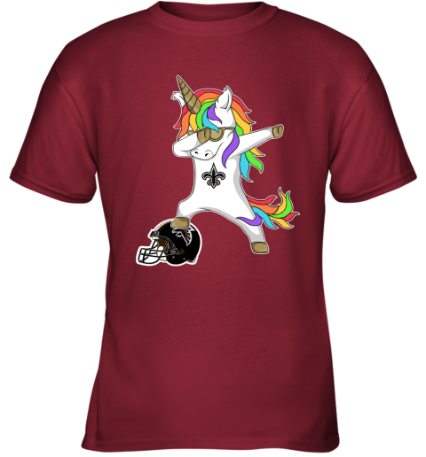 8cwy football dabbing unicorn steps on helmet new orleans saints youth t shirt 26 front cardinal