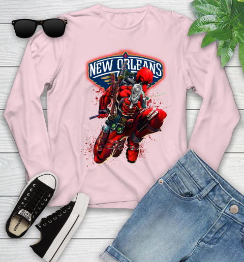 NBA Deadpool Marvel Comics Sports Basketball New Orleans Pelicans Youth Long Sleeve 10