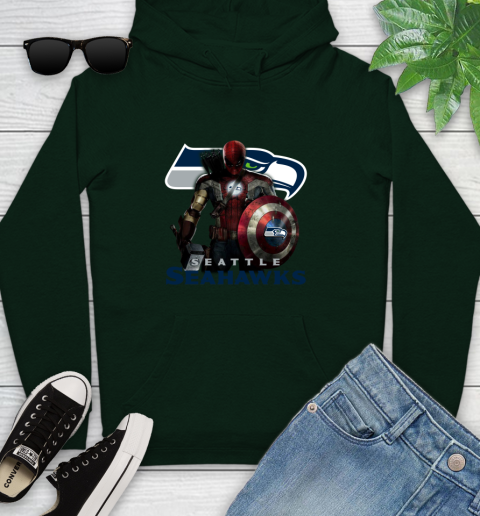NFL Captain America Thor Spider Man Hawkeye Avengers Endgame Football Seattle Seahawks Youth Hoodie 13