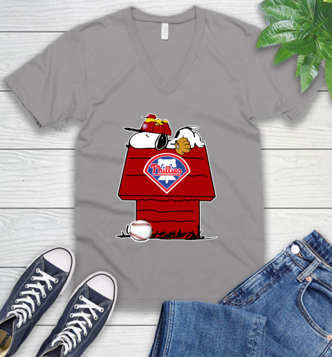 MLB Philadelphia Phillies Snoopy Woodstock The Peanuts Movie Baseball T Shirt_000 V-Neck T-Shirt 4