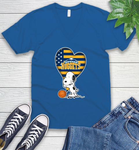 Denver Nuggets NBA Basketball The Peanuts Movie Adorable Snoopy V-Neck T-Shirt 6