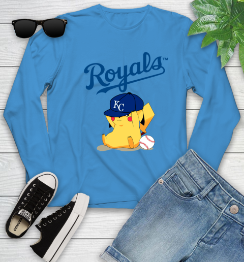 MLB Pikachu Baseball Sports Kansas City Royals Youth Long Sleeve 7