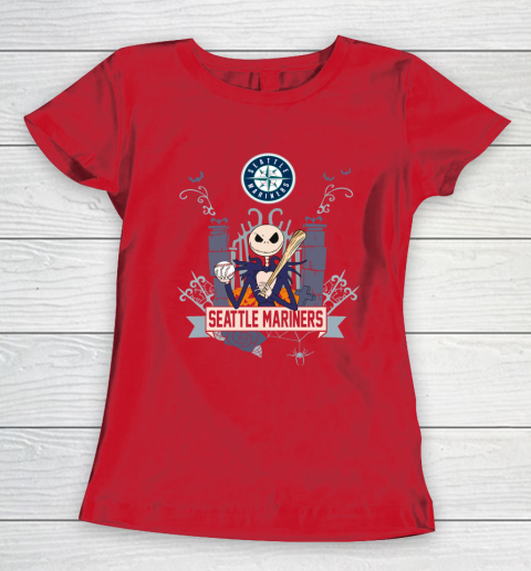 MLB Seattle Mariners Baseball Jack Skellington Halloween Women's T-Shirt 9