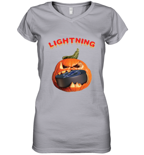 NHL Tampa Bay Lightning Halloween Pumpkin Hockey Sports HFtYmkMmqut women v neck t shirt 39 95 151514 front sport grey