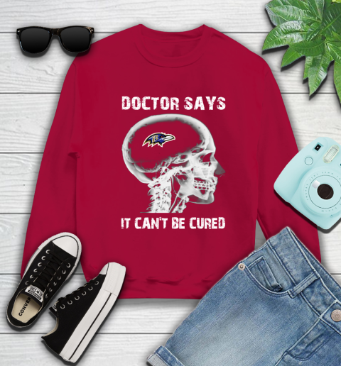 NFL Baltimore Ravens Football Skull It Can't Be Cured Shirt Sweatshirt - Image 9