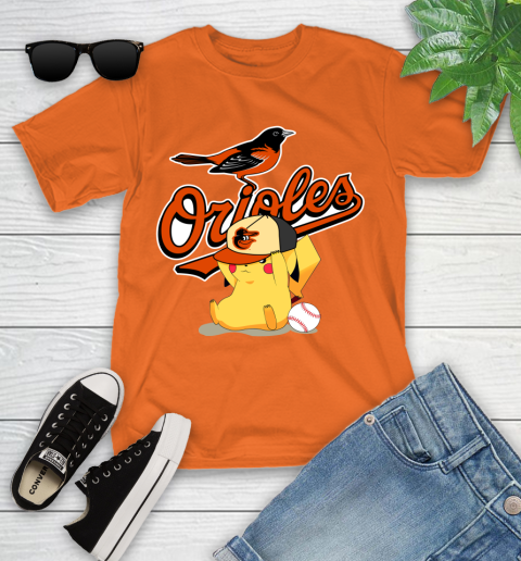 MLB Pikachu Baseball Sports Baltimore Orioles Youth T-Shirt 7