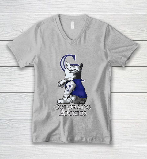 MLB Baseball My Cat Loves Colorado Rockies V-Neck T-Shirt 3