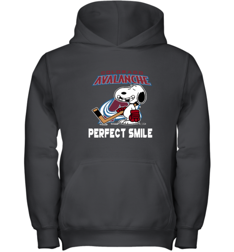 ve84 colorado avalanche snoopy perfect smile the peanuts youth hoodie 43 front black
