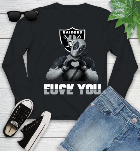 NHL Oakland Raiders Deadpool Love You Fuck You Football Sports Youth Long Sleeve