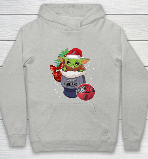 Portland Trail Blazers Christmas Baby Yoda Star Wars Funny Happy NBA Youth Hoodie 2