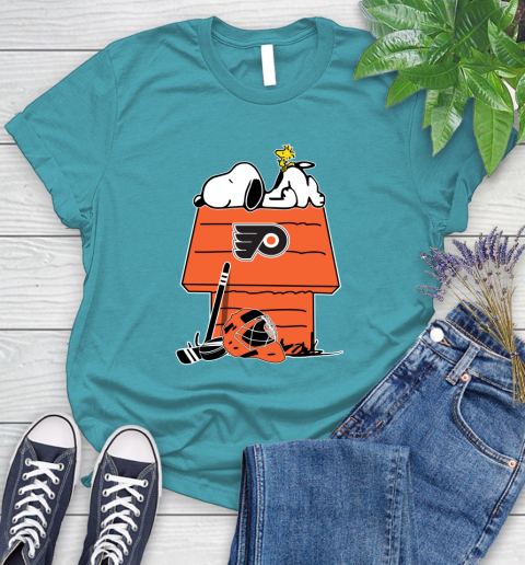 Philadelphia Flyers NHL Hockey Snoopy Woodstock The Peanuts Movie Women's T-Shirt 12
