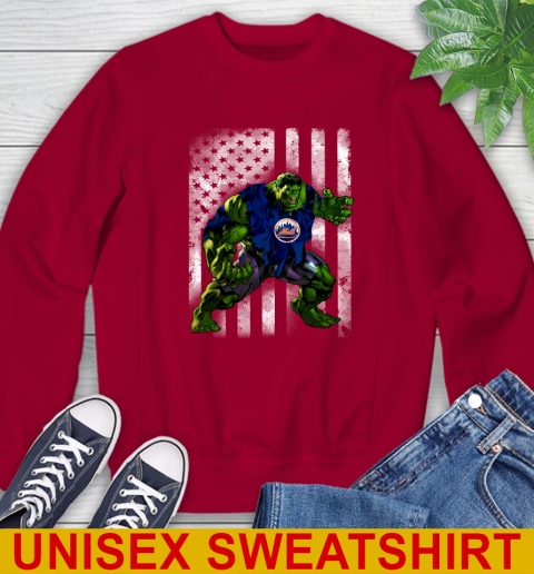 New York Mets Hulk Marvel Avengers MLB Baseball American Flag Sweatshirt 9