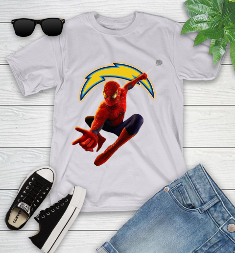 NFL Spider Man Avengers Endgame Football Los Angeles Chargers Youth T-Shirt 4
