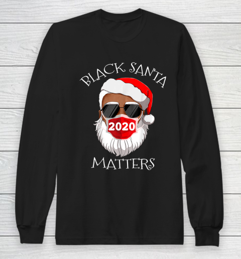 African American Santa Face Mask Black Matters Christmas Long Sleeve T-Shirt