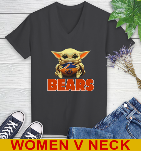 NFL Football Chicago Bears Baby Yoda Star Wars Shirt Women's V-Neck T-Shirt 9