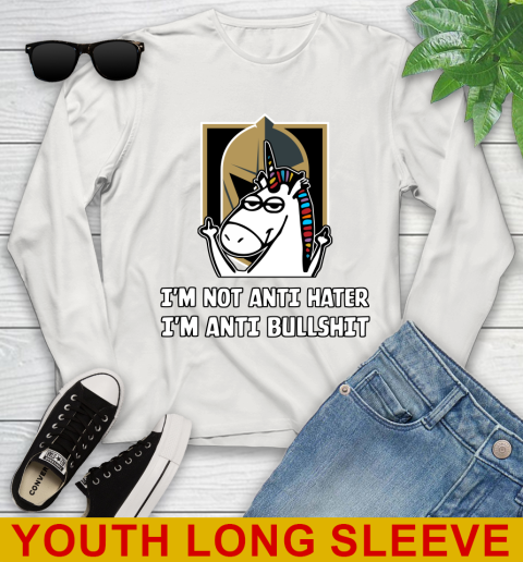 Vegas Golden Knights NHL Hockey Unicorn I'm Not Anti Hater I'm Anti Bullshit Youth Long Sleeve 12