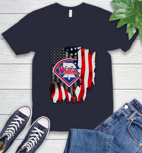 Philadelphia Phillies MLB Baseball American Flag V-Neck T-Shirt 2
