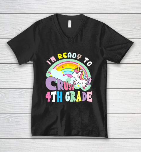 Back to school shirt ready to crush 4th grade unicorn V-Neck T-Shirt