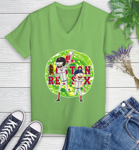 MLB Boston Red Sox Rick And Morty Commissioner's Trophy Baseball Sports Women's V-Neck T-Shirt 11