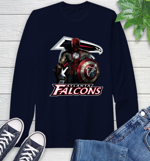 NFL Captain America Thor Spider Man Hawkeye Avengers Endgame Football Atlanta Falcons Long Sleeve T-Shirt 4