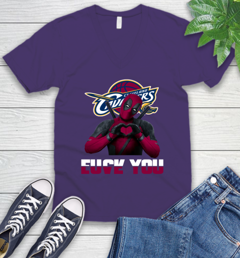 NBA Cleveland Cavaliers Deadpool Love You Fuck You Basketball Sports V-Neck T-Shirt 9