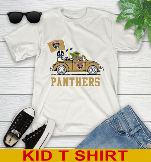 NHL Hockey Florida Panthers Darth Vader Baby Yoda Driving Star Wars Shirt Youth T-Shirt