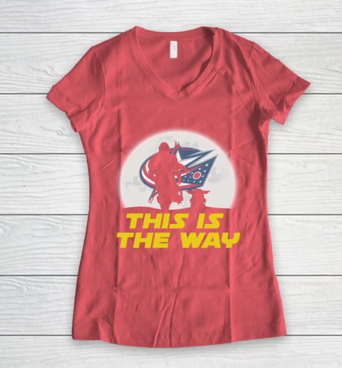 Columbus Blue Jackets NHL Ice Hockey Star Wars Yoda And Mandalorian This Is The Way Women's V-Neck T-Shirt 4