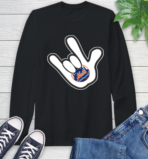 New York Mets MLB Baseball Mickey Rock Hand Disney Long Sleeve T-Shirt 2
