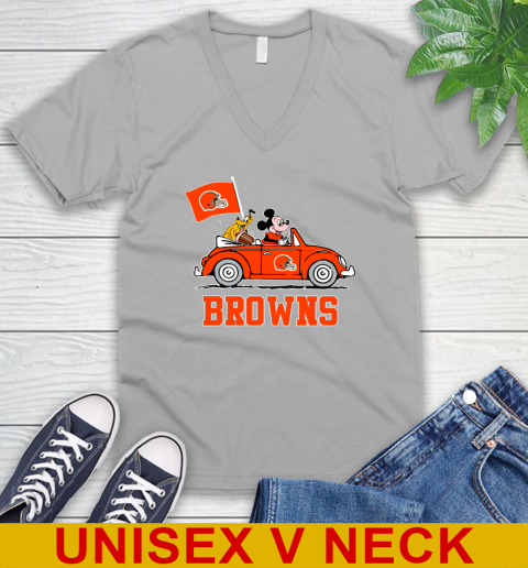 NFL Football Cleveland Browns Pluto Mickey Driving Disney Shirt V-Neck T-Shirt 4