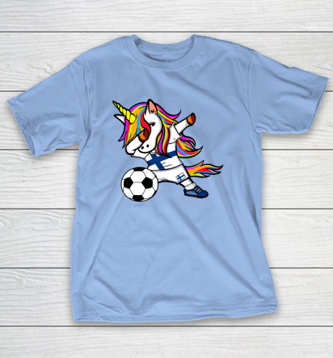 Funny Dabbing Unicorn Finland Football Finnish Flag Soccer T-Shirt 23