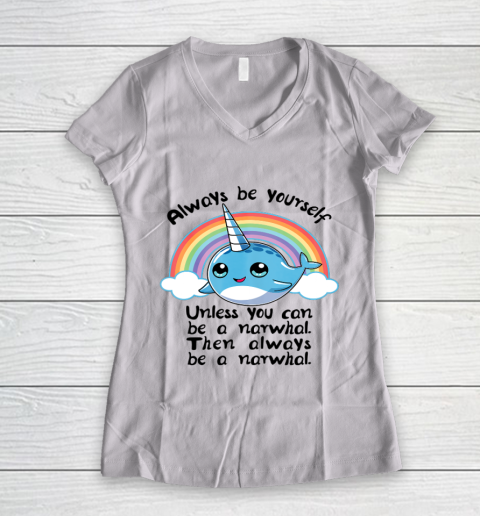 Always Be A Narwhal Unicorn T shirt Girls Kids Women Rainbow Women's V-Neck T-Shirt