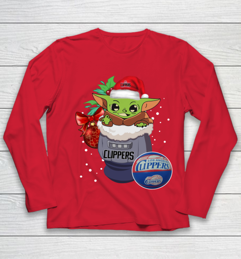 LA Clippers Christmas Baby Yoda Star Wars Funny Happy NBA Youth Long Sleeve 10