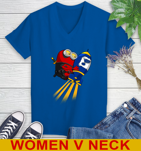 NHL Hockey St.Louis Blues Deadpool Minion Marvel Shirt Women's V-Neck T-Shirt 9