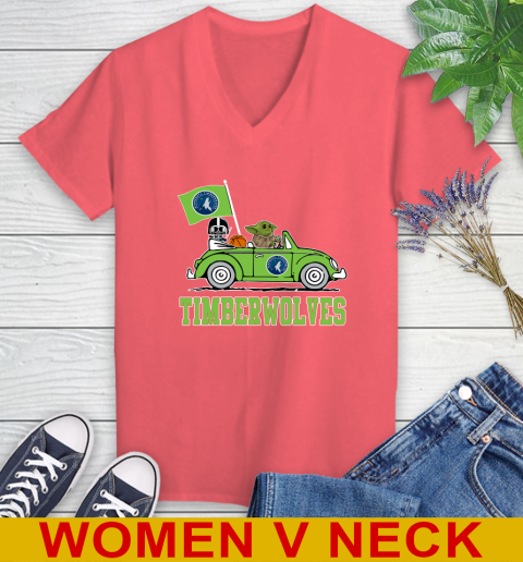 NBA Basketball Minnesota Timberwolves Darth Vader Baby Yoda Driving Star Wars Shirt Women's V-Neck T-Shirt 7