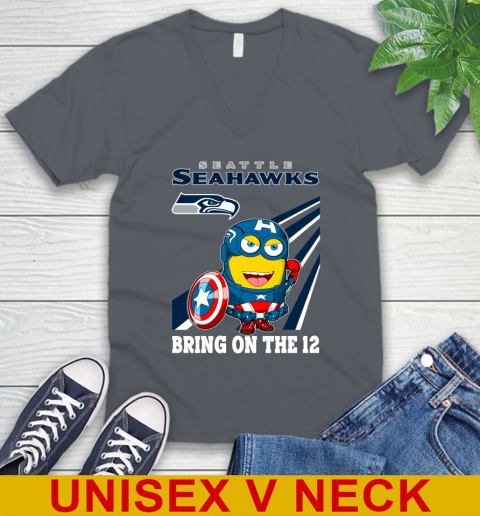 NFL Football Seattle Seahawks Captain America Marvel Avengers Minion Shirt V-Neck T-Shirt 4