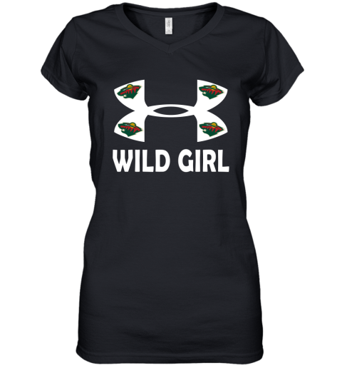 NHL Minnesota Wild Girl Under Armour Hockey Sports EMESGnHTNWC women v neck t shirt 39 95 151514 front black