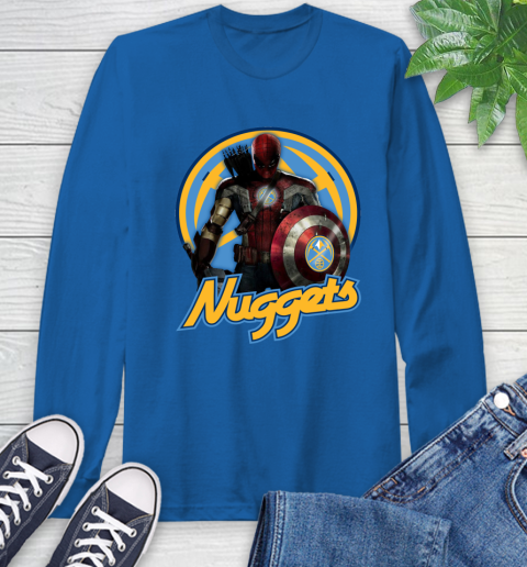 Denver Nuggets NBA Basketball Captain America Thor Spider Man Hawkeye Avengers Long Sleeve T-Shirt 9