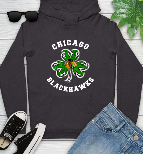 NHL Chicago Blackhawks Three Leaf Clover St Patrick's Day Hockey Sports Youth Hoodie 8