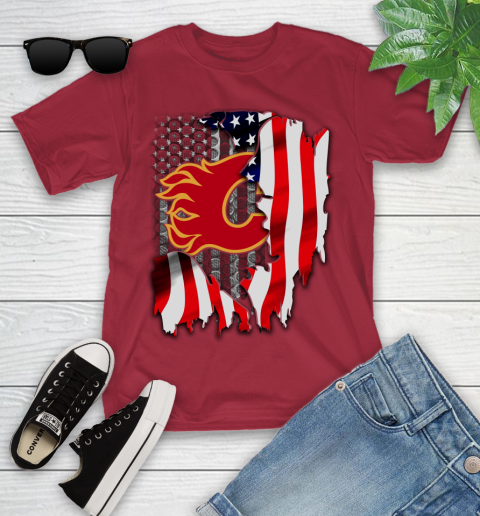 Calgary Flames NHL Hockey American Flag Youth T-Shirt 14
