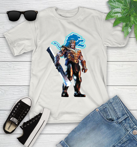 NFL Thanos Gauntlet Avengers Endgame Football Detroit Lions Youth T-Shirt 12