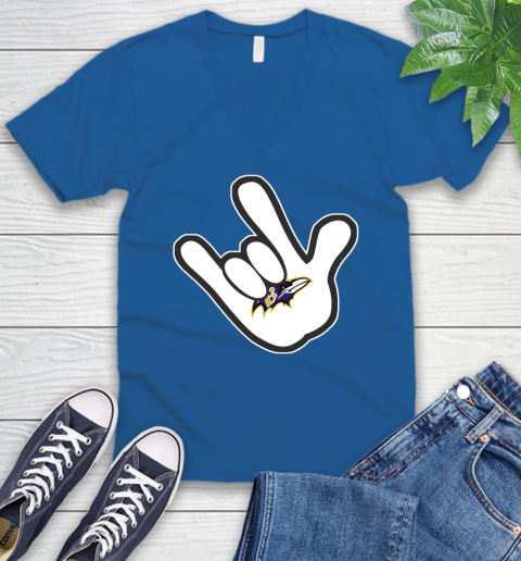 Baltimore Ravens NFL Football Mickey Rock Hand Disney V-Neck T-Shirt 6