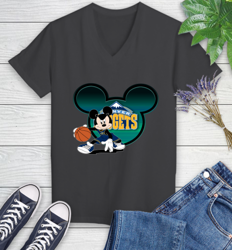 NBA Denver Nuggets Mickey Mouse Disney Basketball Women's V-Neck T-Shirt 9 NBA Denver Nuggets Mickey Mouse Disney Basketball Women's V-Neck T-Shirt - Image 9
