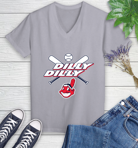 MLB Cleveland Indians Dilly Dilly Baseball Sports Women's V-Neck T-Shirt 4