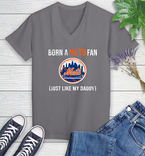 MLB Baseball New York Mets Loyal Fan Just Like My Daddy Shirt Women's V-Neck T-Shirt 9