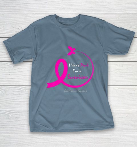 Womens Butterfly I Wear Pink I m A Survivor Breast Cancer Awareness T-Shirt 6