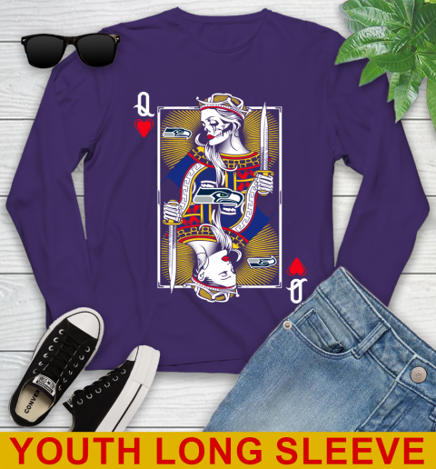 NFL Football Seattle Seahawks The Queen Of Hearts Card Shirt Youth Long Sleeve 4