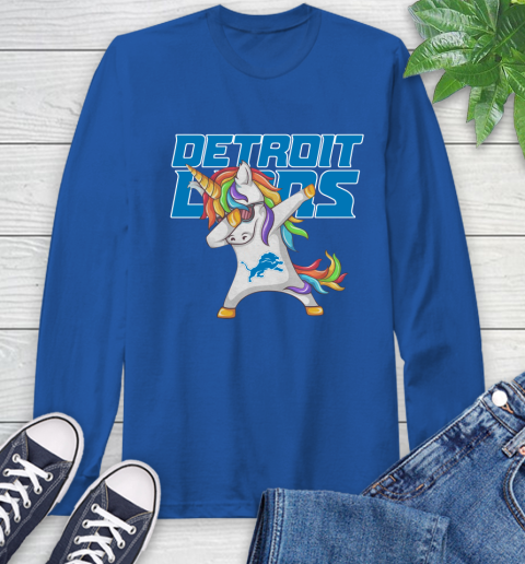 Detroit Lions NFL Football Funny Unicorn Dabbing Sports Long Sleeve T-Shirt 9