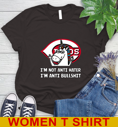 Cincinnati Reds MLB Baseball Unicorn I'm Not Anti Hater I'm Anti Bullshit Women's T-Shirt 8