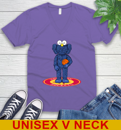NBA Basketball Houston Rockets Kaws Bff Blue Figure Shirt V-Neck T-Shirt 9