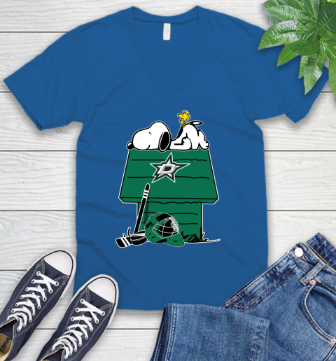 Dallas Stars NHL Hockey Snoopy Woodstock The Peanuts Movie V-Neck T-Shirt 6